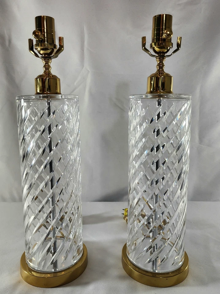 Juego de 2 lámparas de mesa Waterford de cristal irlandés fino corte espiral profundo - ¡Como nuevas! -#7600 Foto 3 de 4