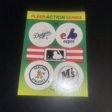 1990 FLEER BASEBALL TEAM MINI LOGO STICKER DODGERS, EXPOS, ATHLETICS, MARINERS