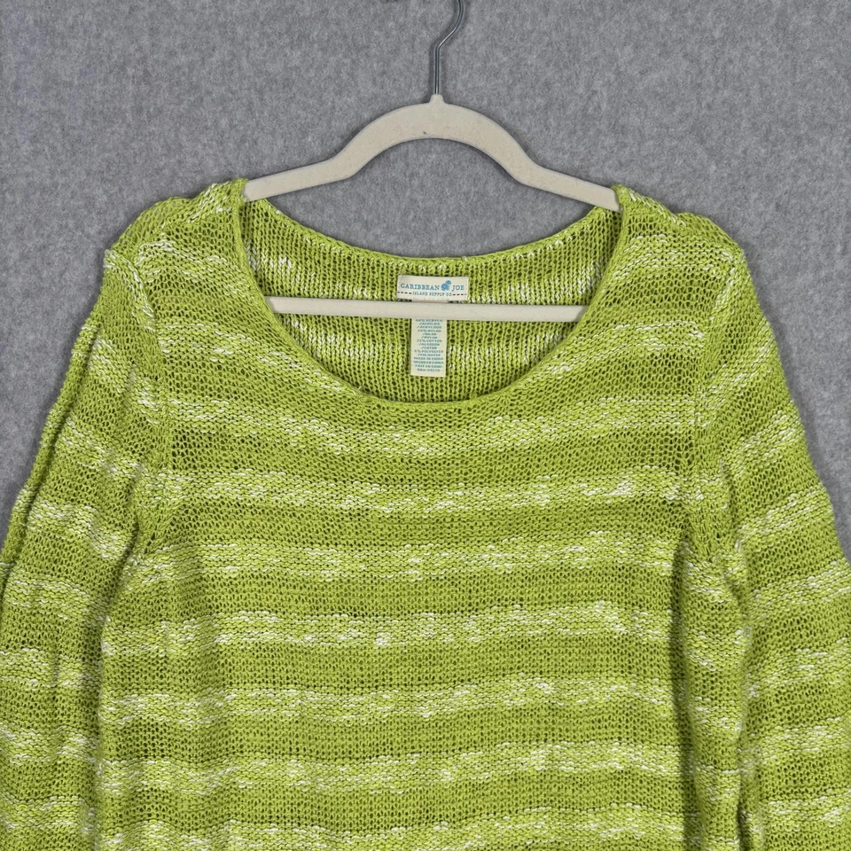 Suéter Caribbean Joe XL Verde Lima Tejido Abierto Transparente Texturizado Playa Náutico Foto 4 de 4