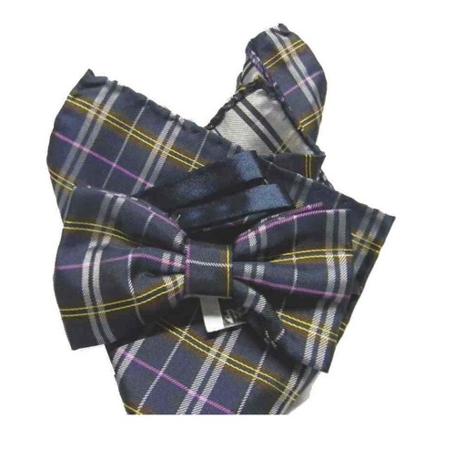 Kombiniert Krawatte zu Butterfly Papillon Blau Seide Und Clutchbag Check Grau - Bild 4 von 8