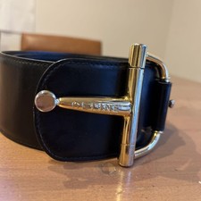 CELINE Waist Belt Gancini LOGO Gold Bukle Black women Leather from Japan