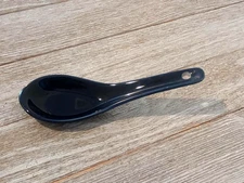Ceramic Blue Spoon Asian Soup Deep Porridge Multi-Function Scoop 4.75"