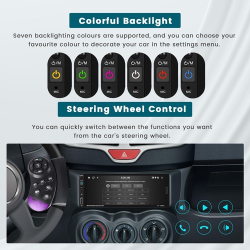 【2+64GB】 Android 13 Single Din Car Stereo Wireless Carplay Android Auto, 6.9 ... - Picture 9 of 9