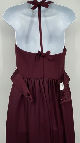 Vera Wang White Label Bow Halter Formal Dress Burgundy Gown VW360214 Pockets 4 - Picture 12 of 17