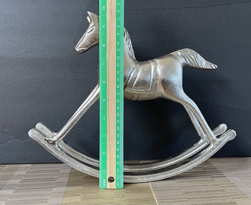 Massives silberfarbenes Metall Schaukelpferd Kinderzimmer Deko Figur Reiter Statue - Bild 13 von 13