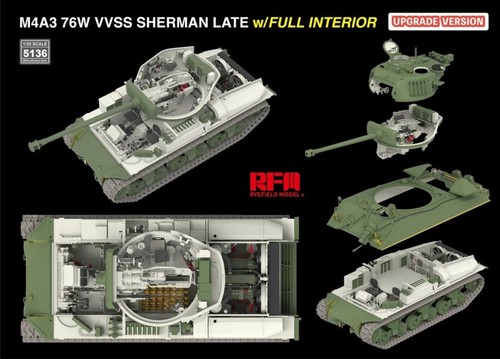 RyeField Model RM 5136 RFM 1/35 M4A3 Sherman 76W VVSS Late w/ Interior Upgrade - Bild 6 von 10