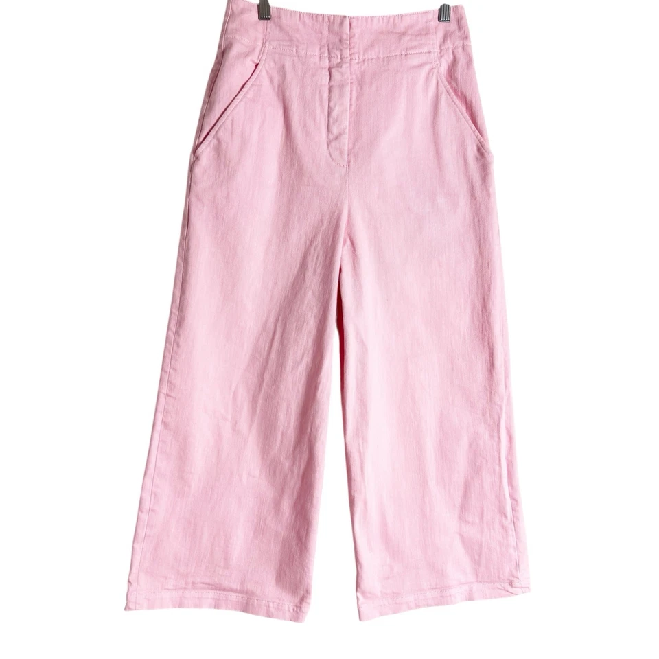 Pantalones de mezclilla recortados de cintura alta de pierna ancha de algodón rosa Tibi talla 8 Foto 2 de 4
