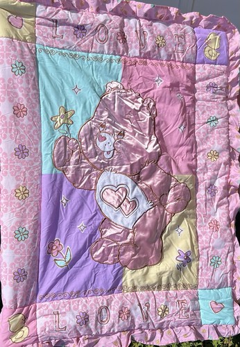 Vintage 2009 Care Bears Tenderheart Satin Krippe Baby Decke Überwurf Rarität selten 33” x 42”
