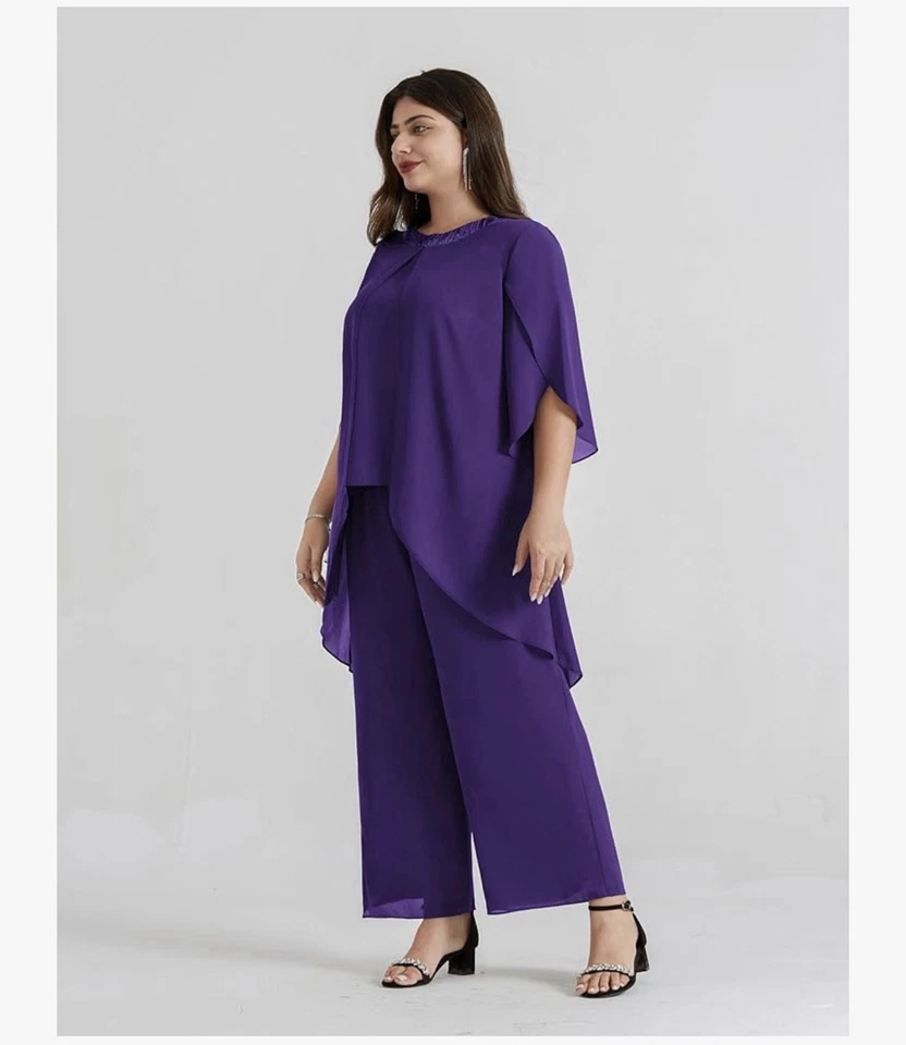 Hanna Nikole Plus Size Mother of Bride Pant Suit Chiffon Set Ruffle Layers 16W - Image 4 of 4