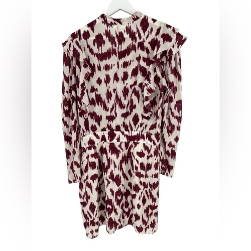 Abito Isabel Marant Etoile seta bianco sporco bordeaux corto con volant L/S taglia 44 - Foto 10 di 14