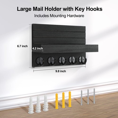 Wall-Mounted Key And Mail Organizer with Shelf and Large Hooks for Bags & Coats - Picture 6 of 6