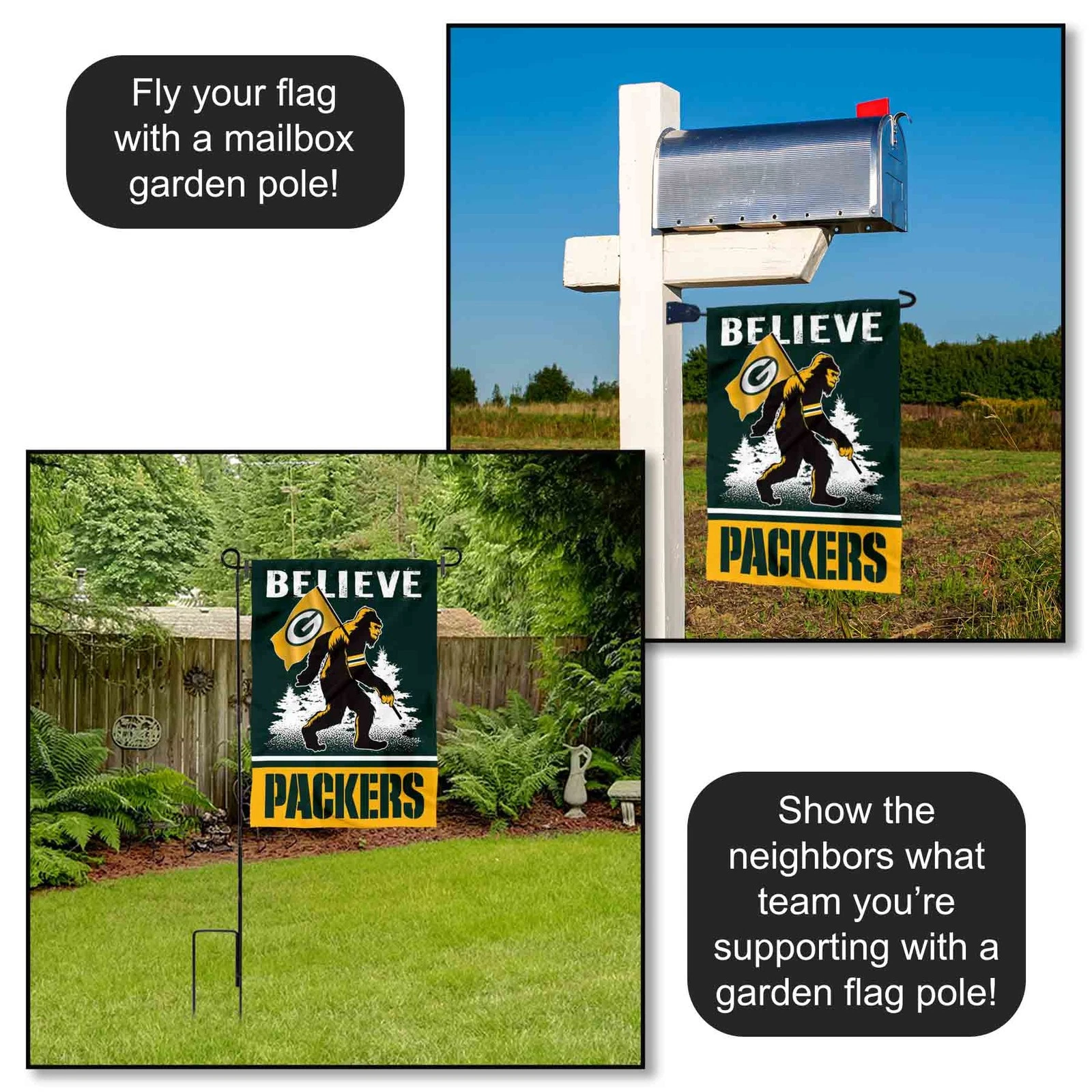 Green Bay Packers Bigfoot Sasquatch Garden Flag