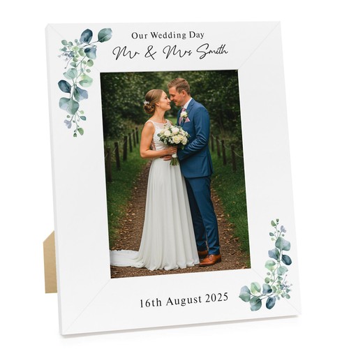 Personalised Wedding Photo Frame 6X4 7X5 Husband Wife Mr & Mrs White Wood Frame - Picture 8 of 13