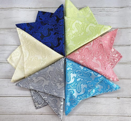 KissTies Uomo Paisley Tasca Quadrata Hanky Crema Avorio  - Foto 3 di 7