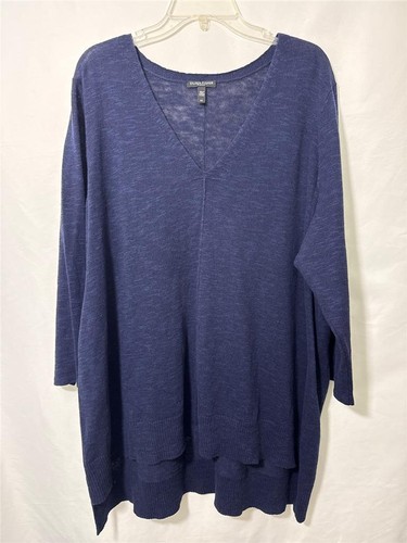 EILEEN FISHER WOMAN marineblauer Pullover V-Ausschnitt Bio-Leinen/Baumwolle Größe 3X gebraucht, in einwandfreiem Zustand