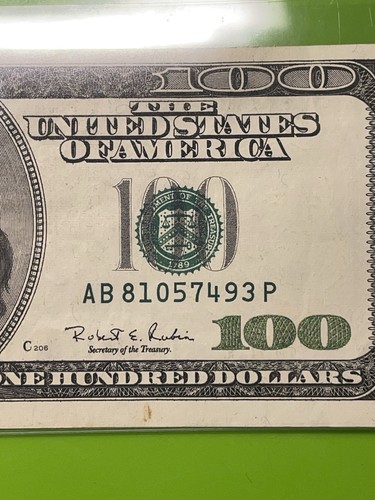 100 Dollar Bill Seal off center, miscutt and bleed through ink Error 1996 Ser A - Picture 6 of 7