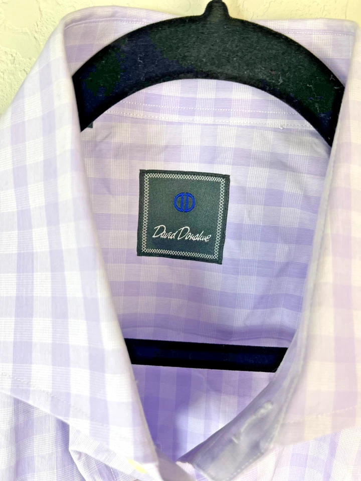 Camisa de vestir David Donahue púrpura a cuadros guinga para hombre 16,5 34/35 manga larga Foto 3 de 4