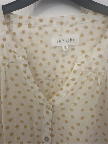 Preciosa Blusa Thought London Nueva sin Etiquetas Crema Manchas Ocre Talla 10 - Imagen 4 de 8