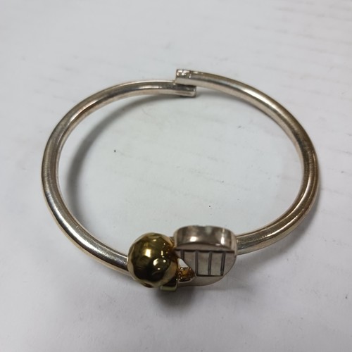Vintage Mexico Sterling Silver Golf Club 2 Tone Oval Hinge Bangle Bracelet - Picture 2 of 5