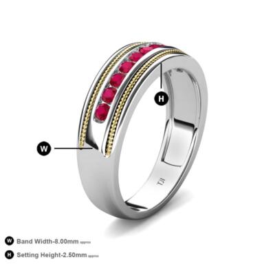 Round Ruby 2 Toned & High Polished Edges Men Wedding Band