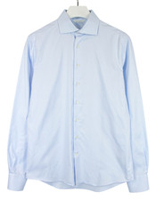 SUITSUPPLY Formal Shirt Men's LARGE Blue Slim Fit Cutaway Collar Button Up