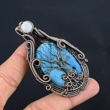 Labradorite Moonstone Gemstone Copper Wire Wrapped Tree Pendant Jewelry LC-232