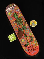 RARE Jeff Lenoce Skeleton Day Of The Dead Baker Skateboard Deck Red Stain Pro