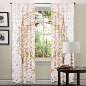 Indian White Gold Mandala Wall Hanging Window Curtain Door Drape