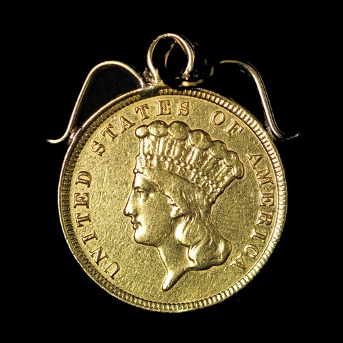 1854 $3 Dollar Gold Piece in Pendant- Free Shipping USA