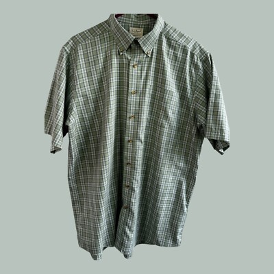 L.L. Bean Traditional Fit Size Large Tall Green Plaid Collared Pocket