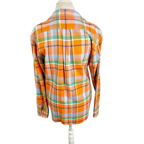 Ralph Lauren Blue Label Long Flannel Shirt Orange & Green Plaid Womens Size 12 - Picture 6 of 10