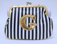 Melie Bianco B/w Striped Initial g Pouch Hand Bag Clutch Shoulder Gold Melie Bianco B/w Striped Initial g Pouch Hand Bag Clutch Shoulder Gold