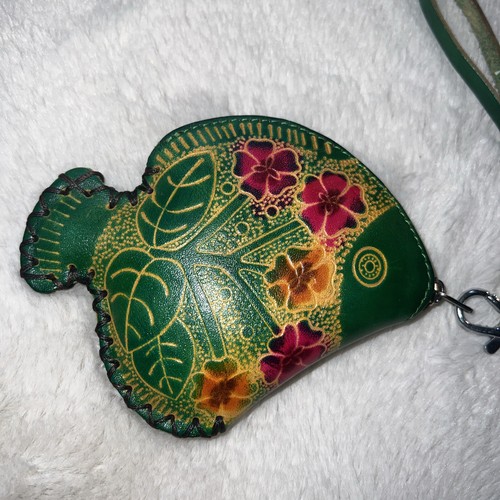 Handgefertigte geprägte Echtleder grüne Fisch Geldbörse/Handgelenktasche/Geldbörse - Bild 2 von 12