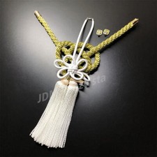 A Set Car Mearview Mirror Charm Jdm Fusa White Kiku Knot Jp Gold Kin Tsuna Rope