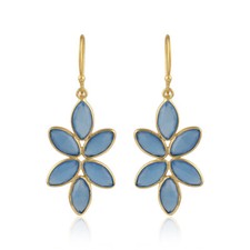 Blue Chalcedony Gemstone Gold Plated 925 Silver Flower Designer Earrings 