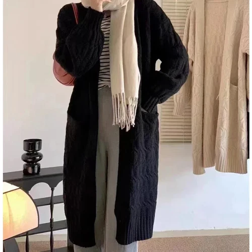 Women Long Cardigan Coat With Pockets Winter Sweater Jacket Ribbed Overcoat - Picture 6 of 21