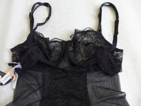 LISE CHARMEL Size 32D Black Lace FEERIE Sheer Underwired Bodysuit $279 NEW