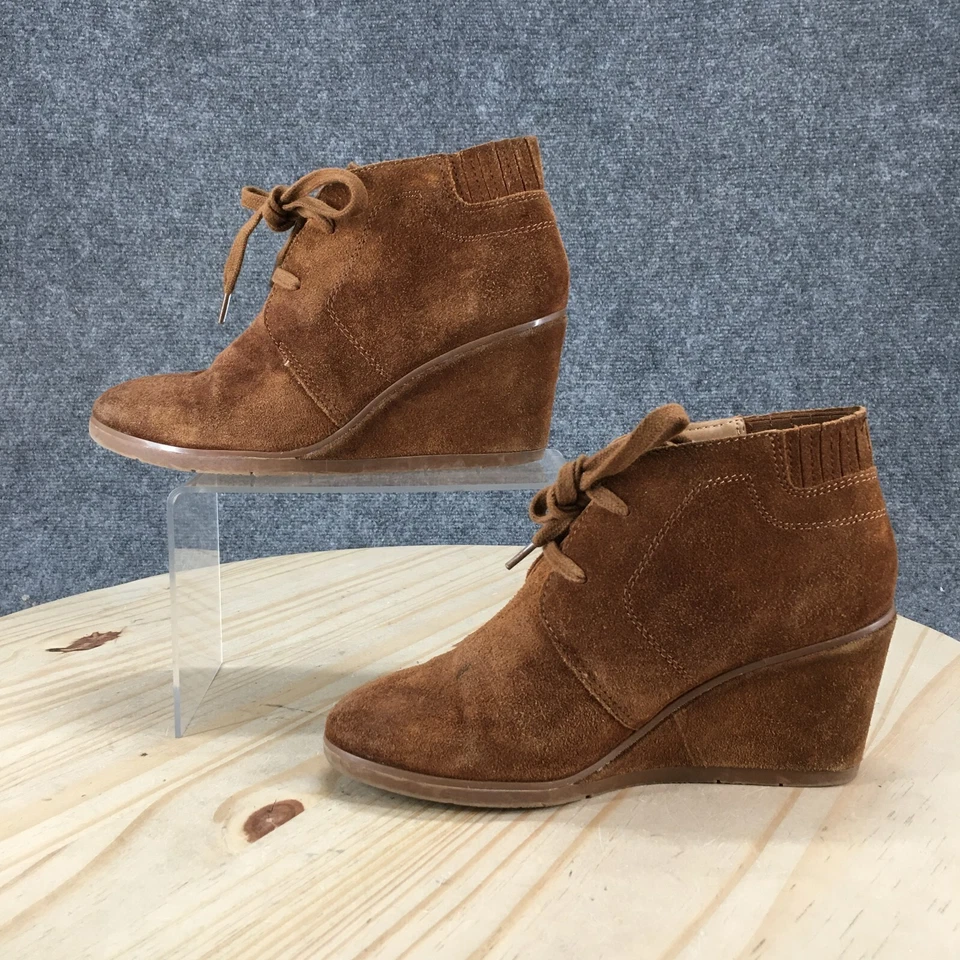 Franco Sarto Botas Mujer 6 M Botín Cuero Marrón Con Cordones Tacones de Cuña Foto 2 de 4