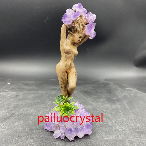 1pc Natural Amethyst Cluster Women Tree Man Quartz Crystal Skull Female 6.2" - Picture 4 of 10