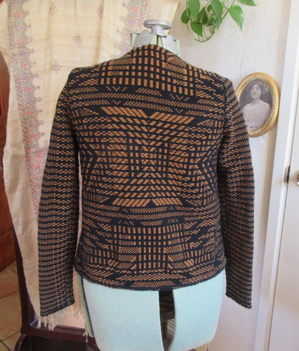 H&M Gold Black Knit Cotton Blazer Open Long Sleeve Short Coat Cardigan, XS - Picture 3 of 8