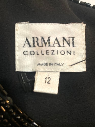 Armani Collezioni Silk Blend Dress Black Sequin Knee Length Party Dress Sz 12/48 - Picture 2 of 8