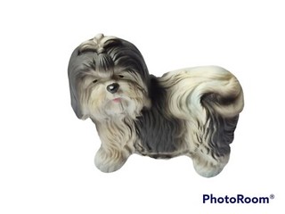 Vintage Aldon Fine Porcelain Bisque Shih Tzu Yorkie Dog Figurine Gray White 4"