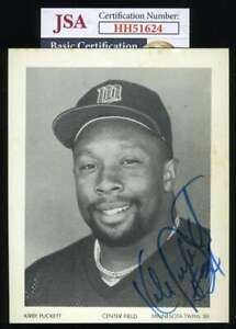 Kirby-Puckett-Jsa-Coa-Autograph-Hand-Signed-4x5-Twins-Team-Issued-Photo