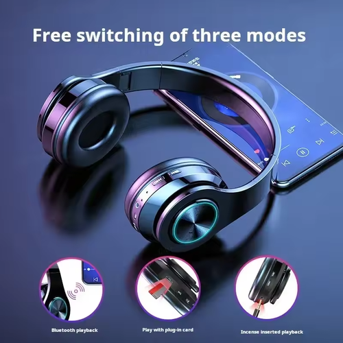Wireless RGB Headphones Bluetooth Stereo Headset With Microphone for PC Laptop - Picture 3 of 5