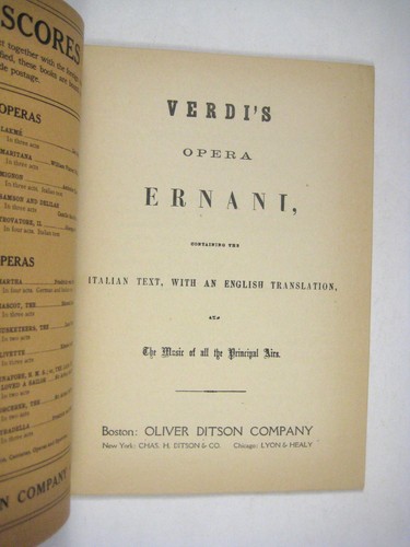 Ernani Verdi Opera Librettos Libretto Oliver Ditson Music - Picture 4 of 9
