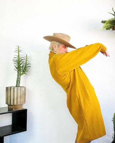 VANNA WHITE R&K Originals 80’s 80s Vintage Leopard Turtleneck Sweater Dress L Xl - Picture 9 of 10