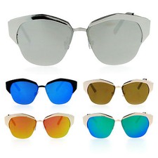 SA106 Color Mirror Lens Retro Flat Lens Futuristic Half Horned Rim Sunglasses