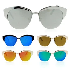 SA106 Color Mirror Lens Retro Flat Lens Futuristic Half Horned Rim Sunglasses