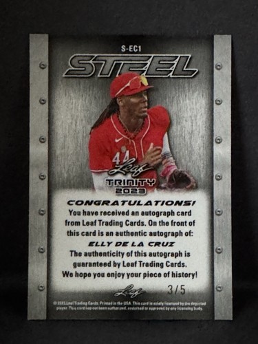 ELLY DE LA CRUZ SSP 2023 Leaf Trinity BLUE DONUT CIRCLES IRON STEEL AUTO - 3/5! - Picture 2 of 2