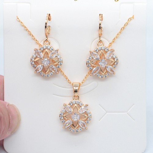 18K Yellow Gold Filled Women Multicolor Topaz Flower Rhombus Jewelry Set - Picture 4 of 4